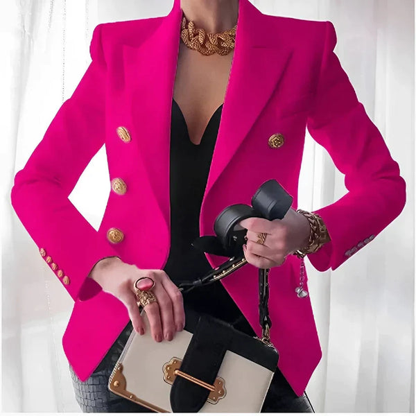 Elegant Double-Breasted Gold Button Blazer