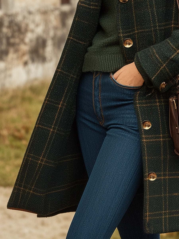 Elegant Women’s Plaid Coat Lightweight Warm Fitted