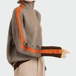 Women's Herringbone Turtleneck with Stripe Detail