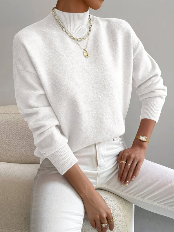 Women’s Minimalist Crew Neck Sweater Relaxed Knit Pullover