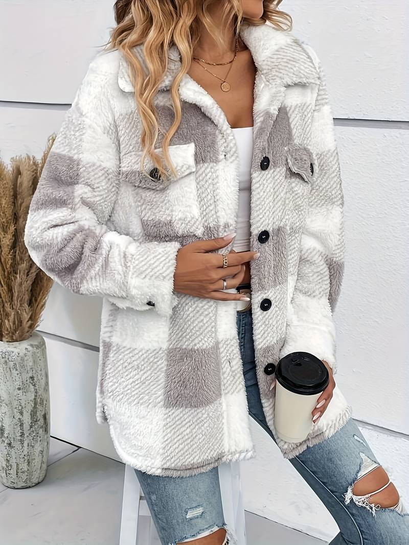 Women's Plaid Fleece Button-Up Shacket