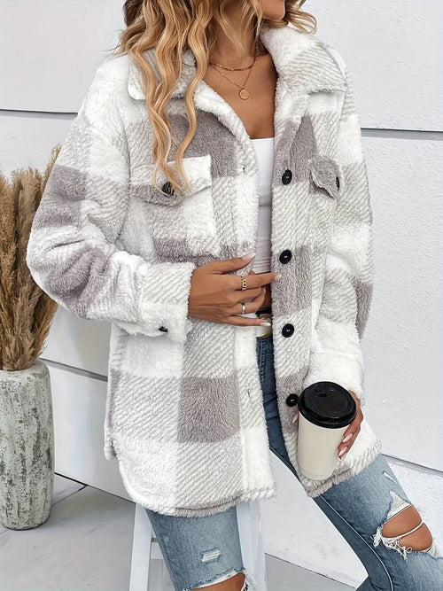 Women's Plaid Fleece Button-Up Shacket