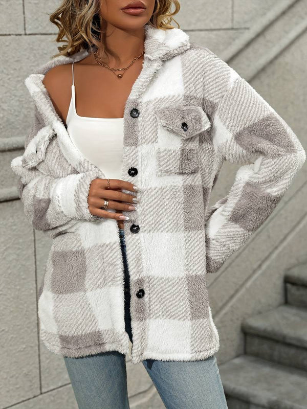 Women's Plaid Fleece Button-Up Shacket