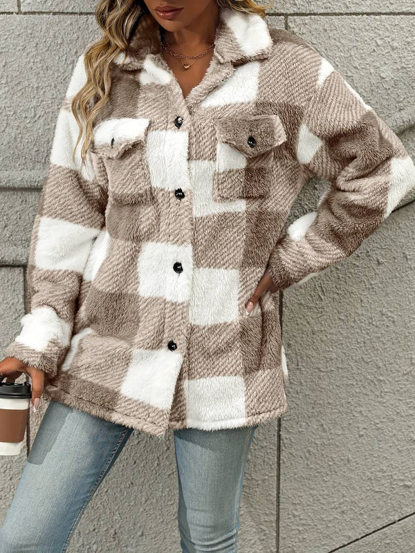 Women's Plaid Fleece Button-Up Shacket