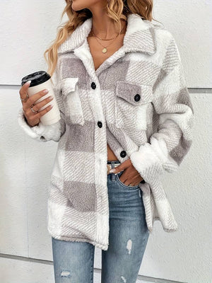 Women's Plaid Fleece Button-Up Shacket