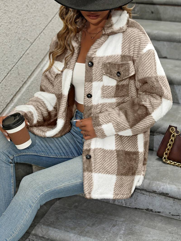 Women's Plaid Fleece Button-Up Shacket