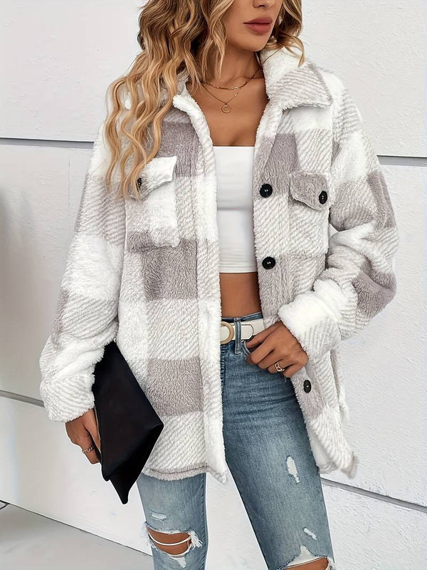 Women's Plaid Fleece Button-Up Shacket