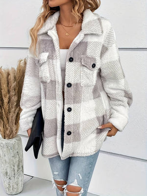Women's Plaid Fleece Button-Up Shacket
