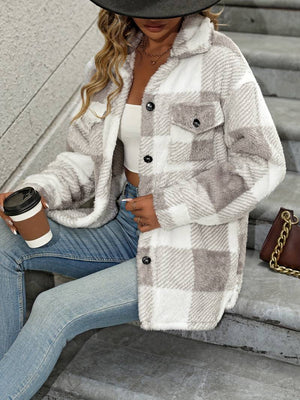 Women's Plaid Fleece Button-Up Shacket