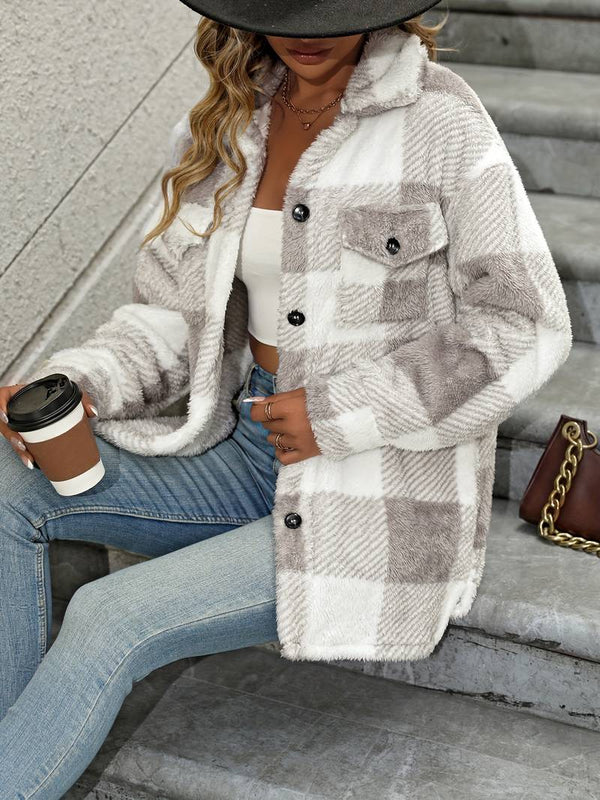 Women's Plaid Fleece Button-Up Shacket