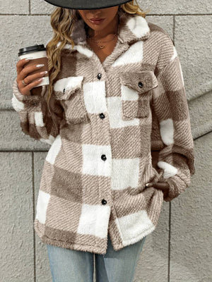 Women's Plaid Fleece Button-Up Shacket