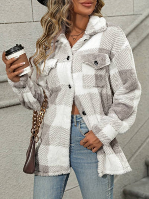 Women's Plaid Fleece Button-Up Shacket