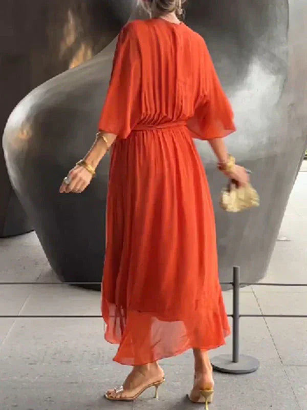 Chic Soft V-Neck Silk Dress for Women