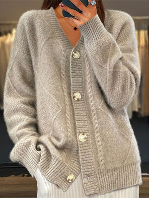 Cable Knit V-Neck Women's Cardigan