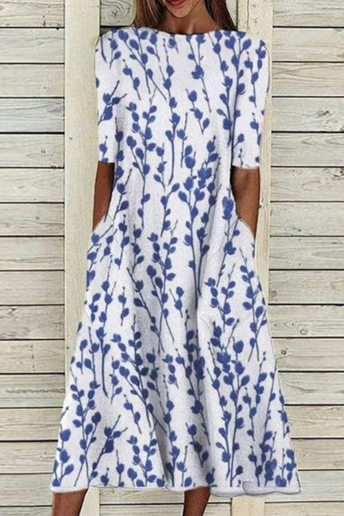 Women’s Short Sleeve A-Line Floral Midi Dress