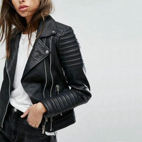 Women's Classic Biker Jacket with Timeless Moto Styling