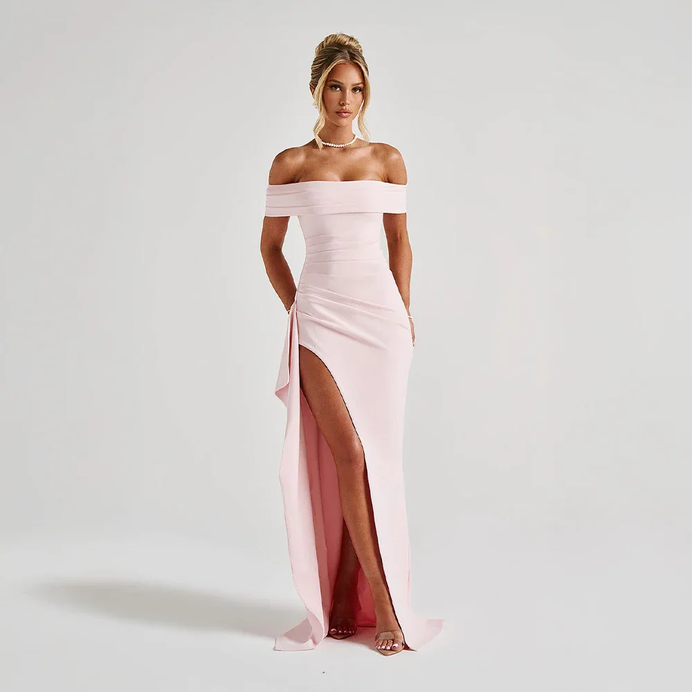 Women’s Off Shoulder High Slit Maxi Evening Dress