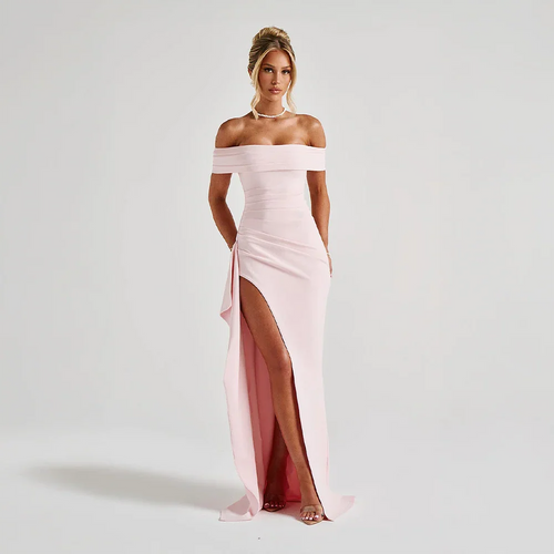 Women’s Off Shoulder High Slit Maxi Evening Dress