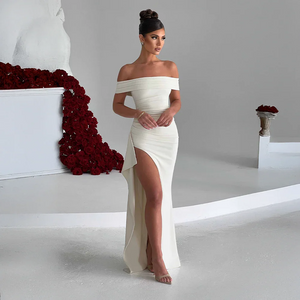 Women’s Off Shoulder High Slit Maxi Evening Dress