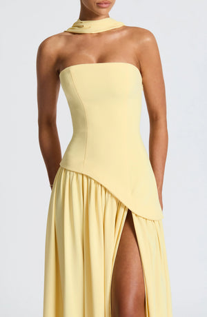 Women’s Strapless Draped High Slit Maxi Dress