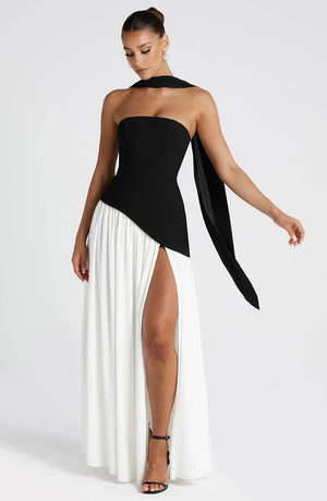 Women’s Strapless Draped High Slit Maxi Dress