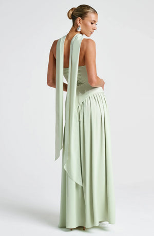 Women’s Strapless Draped High Slit Maxi Dress
