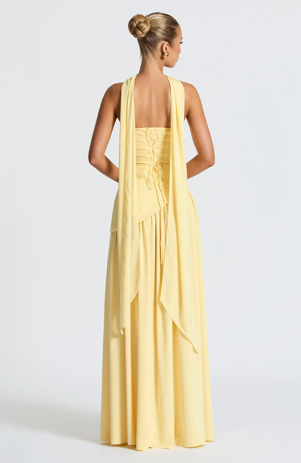 Women’s Strapless Draped High Slit Maxi Dress