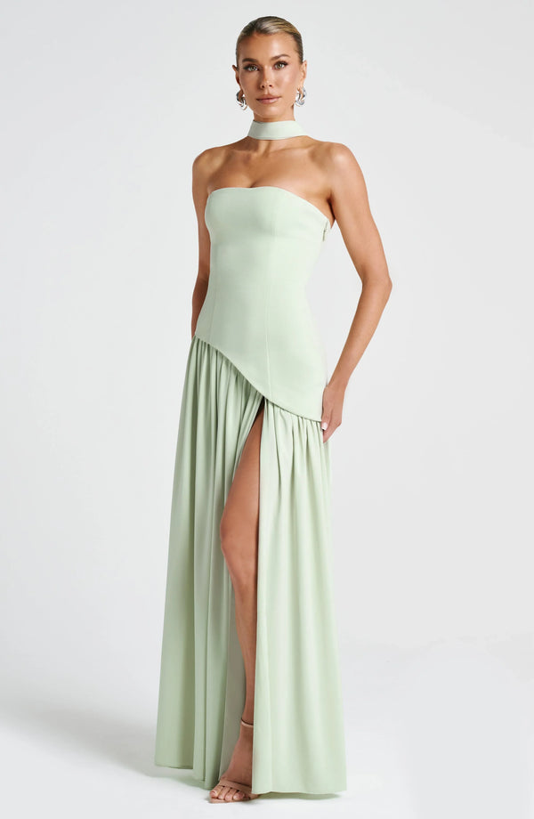 Women’s Strapless Draped High Slit Maxi Dress