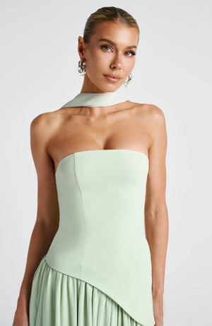 Women’s Strapless Draped High Slit Maxi Dress