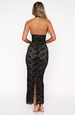 Elegant Lace Maxi Dress Backless