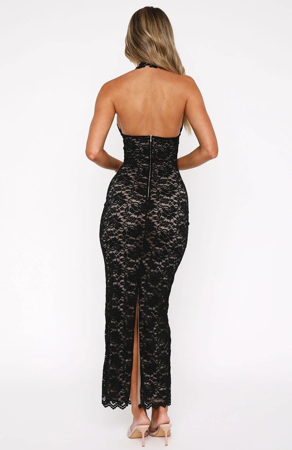 Elegant Lace Maxi Dress Backless