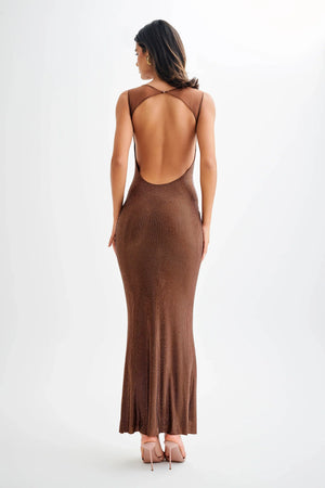 Open Back Glitter Maxi Dress for Women
