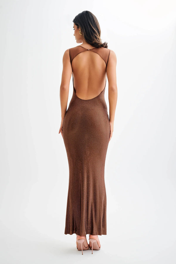 Open Back Glitter Maxi Dress for Women