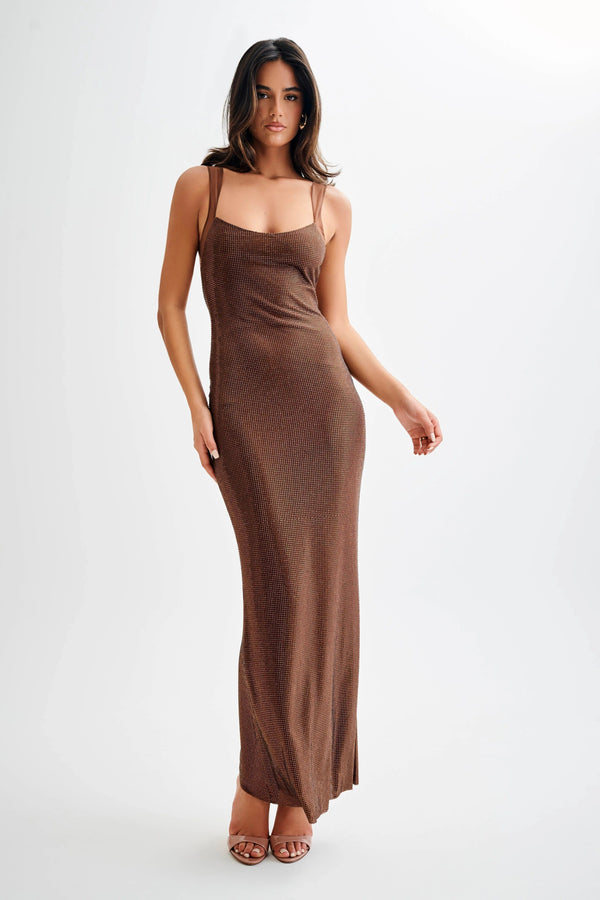 Open Back Glitter Maxi Dress for Women