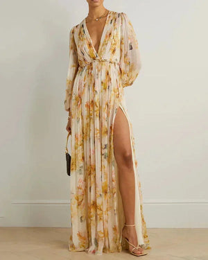 Flowing Floral Deep V Maxi Dress for Women