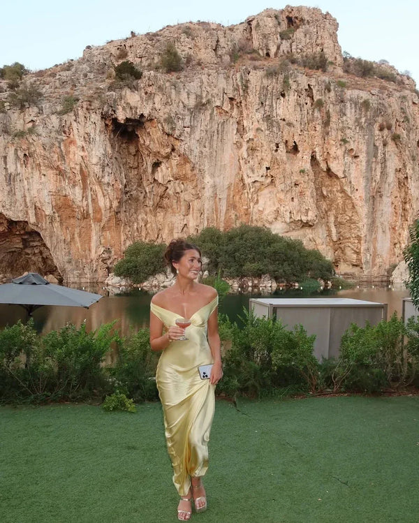 Women’s Satin Off Shoulder Maxi Evening Dress