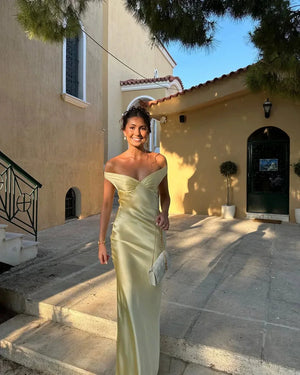 Women’s Satin Off Shoulder Maxi Evening Dress