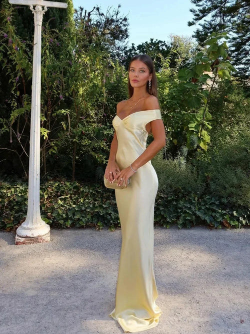 Women’s Satin Off Shoulder Maxi Evening Dress