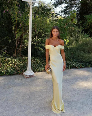 Women’s Satin Off Shoulder Maxi Evening Dress