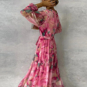 Elegant Floral V-Neck Long Sleeve Maxi Dress for Women