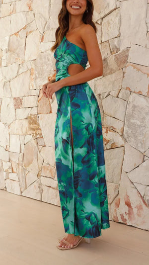 Women’s Tropical Print One Shoulder Maxi Dress