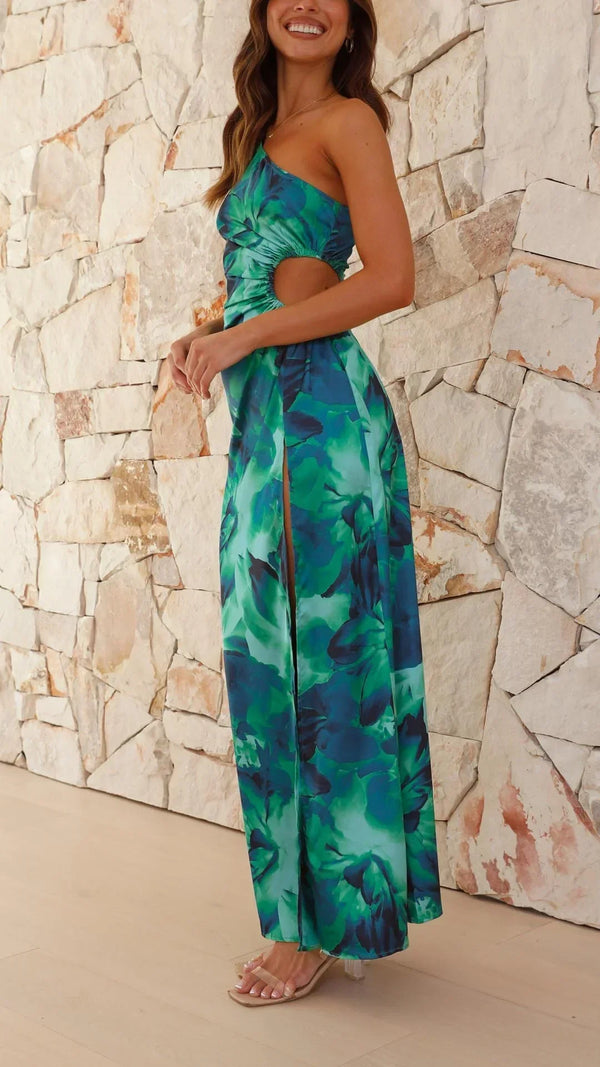 Women’s Tropical Print One Shoulder Maxi Dress
