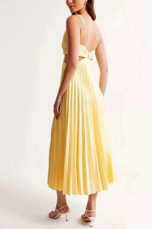 Women’s Pleated Cut-Out Midi Dress with V-Neck