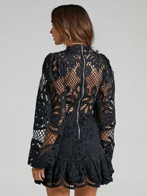 Long Sleeve Lace Ruffle Mini Dress for Women