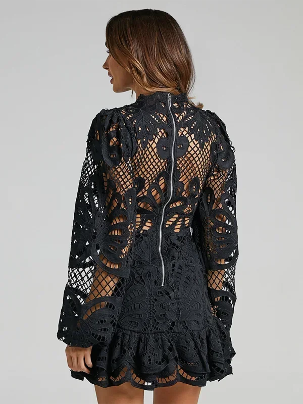 Long Sleeve Lace Ruffle Mini Dress for Women