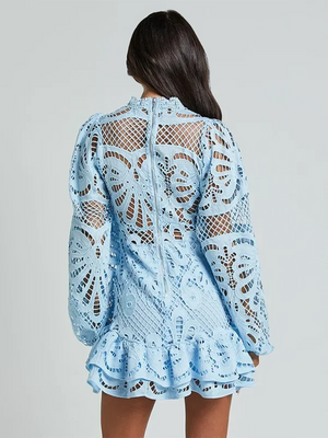 Long Sleeve Lace Ruffle Mini Dress for Women