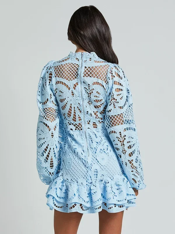Long Sleeve Lace Ruffle Mini Dress for Women