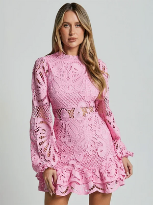 Long Sleeve Lace Ruffle Mini Dress for Women