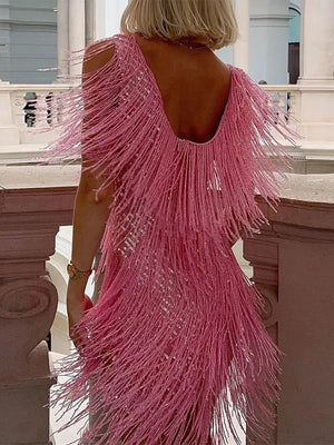 Elegant Fringe Sleeveless Evening Dress