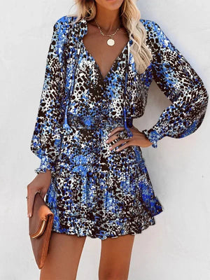 Women’s Printed Ruffle Mini Dress with Long Sleeves